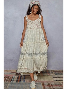 POL Sleeveless Ruffle Strap Textured Woven Denim Maxi Dress