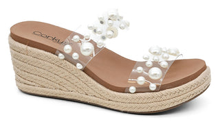Corkys She's Here Pearl Strap Clear Espadrille Wedge Sandals
