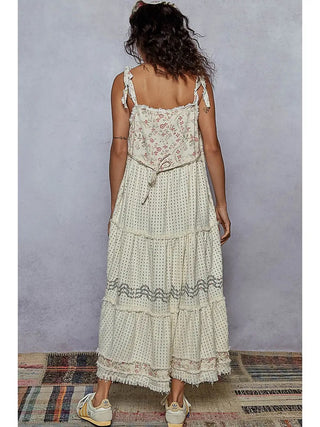 POL Sleeveless Ruffle Strap Textured Woven Denim Maxi Dress