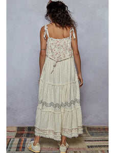 POL Sleeveless Ruffle Strap Textured Woven Denim Maxi Dress