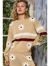 Load image into Gallery viewer, POL Round Neck Floral Patch Colorblock Stripe Point Sweater Top
