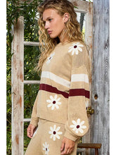 Load image into Gallery viewer, POL Round Neck Floral Patch Colorblock Stripe Point Sweater Top
