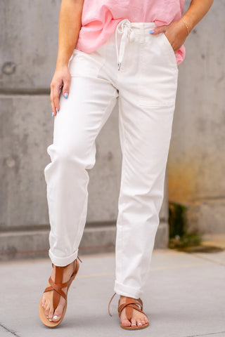 Judy Blue HW White Cuffed Jogger Denim