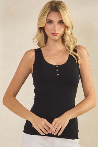 YELETE - So Classic Lace Accent Seamless Tank Top
