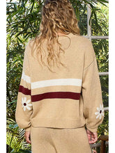 Load image into Gallery viewer, POL Round Neck Floral Patch Colorblock Stripe Point Sweater Top

