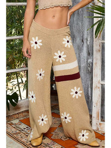 POL Floral Patch Colorblock Stripe Point Rib Band Sweater Pants