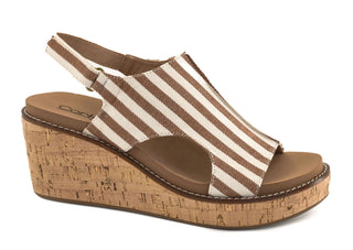 Corkys Carley Wedge- Tan White Stripe