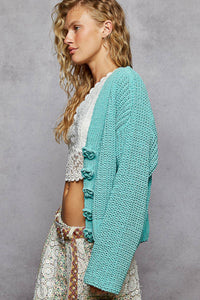 POL Long Sleeve Exaggerated Button Sweater Cardigan Top