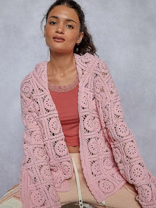 POL V-Neck Long Sleeve Crochet Cardigan