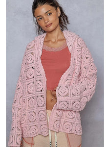 POL V-Neck Long Sleeve Crochet Cardigan