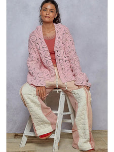 POL V-Neck Long Sleeve Crochet Cardigan