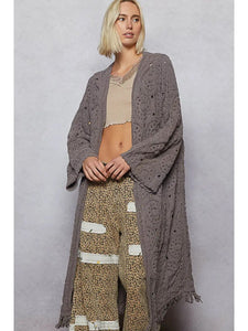 POL Long Sleeve Crochet Solid Various Weave Cardigan