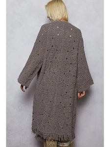 POL Long Sleeve Crochet Solid Various Weave Cardigan