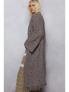 POL Long Sleeve Crochet Solid Various Weave Cardigan