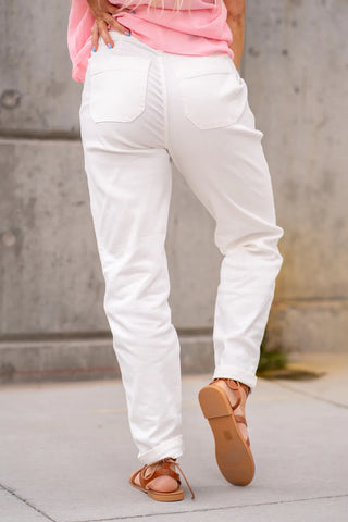 Judy Blue HW White Cuffed Jogger Denim
