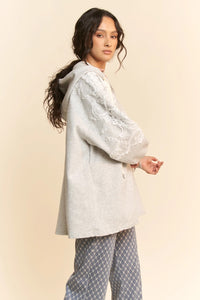 Davi & Dani Scuba V Neck  Hoodie With Lace Detailing On Sleeves - Heather Grey