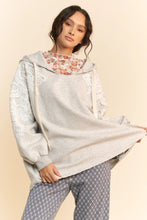 Load image into Gallery viewer, Davi &amp; Dani Scuba V Neck  Hoodie With Lace Detailing On Sleeves - Heather Grey
