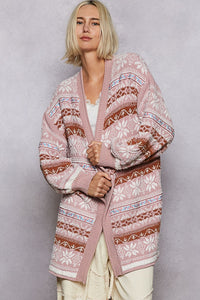 POL Balloon Sleeves Open Front Cardigan Chenille Sweater