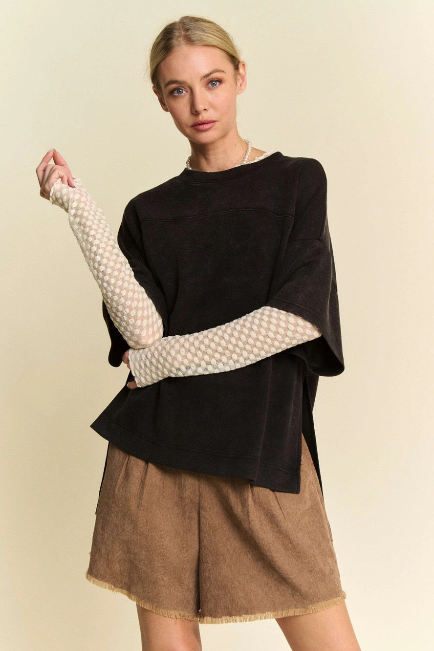 Davi & Dani Side Slit Short Sleeve - Pink , Black