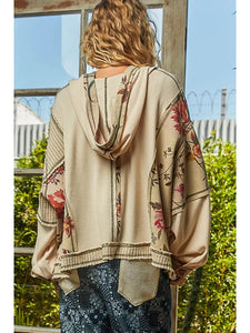POL Solid Pattern Printed Stitch Detail Thermal Knit Hoodie Top