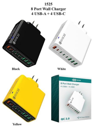 8 Port Wall Charger – 4 USB-A + 4 USB-C (QC 3.0 + PD Fast Charging)