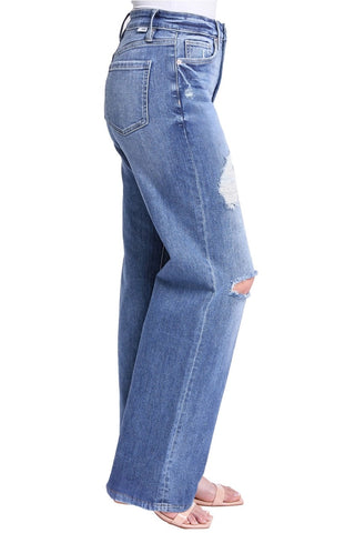 RFM Hailey Wide Leg Distressed Denim | Trendy Relaxed Fit Jeans