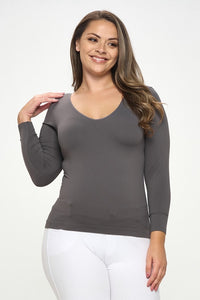YELETE - Seamless Reversible V/U-Neck Long Sleeve Top