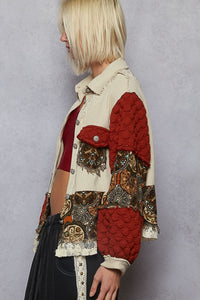POL Balloon Sleeve Pearl Detail Floral A-Line Fit Jacket