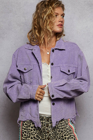 Array26 Array - POL Pocket Front Button Down Corduroy Trucker Jacket Lavender