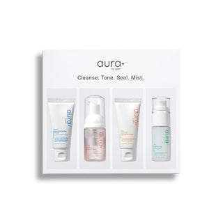 Travel Set of AURA by gem featuring the daily routine in the 1.01 oz travel sizes. 
