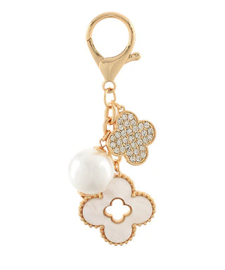 Clover and Round Pearl Bag Charm