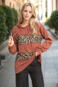 Heimish Animal Print Accent Hoodie Top