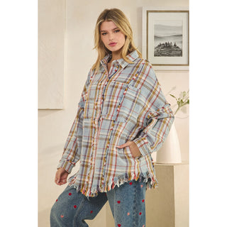 Oli & Hali Washed Plaid Snap Buttondown Jacket | Women’s Oversized Shacket
