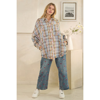 Oli & Hali Washed Plaid Snap Buttondown Jacket | Women’s Oversized Shacket