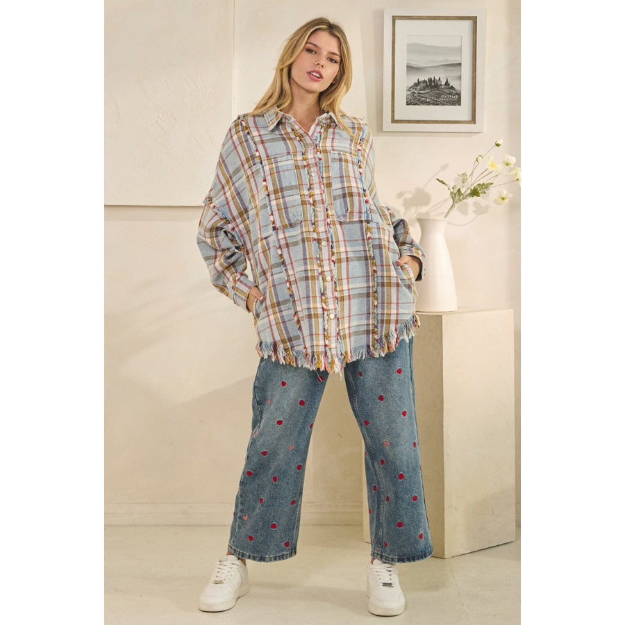 Oli & Hali Washed Plaid Snap Buttondown Jacket | Women’s Oversized Shacket