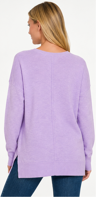 Zenana - Cashmere Feel V-neck Sweater - Heathered Lavender
