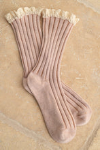 Load image into Gallery viewer, Miou Muse Dye &amp; Wash Crochet Trim Socks
