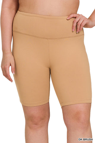 Zenana - Microfiber Wide Waistband Biker Shorts - DK Brush