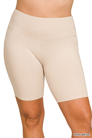Zenana - Microfiber Wide Waistband Biker Shorts - Sand Beige