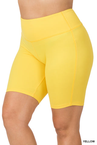 Zenana - Microfiber Wide Waistband Biker Shorts - Yellow