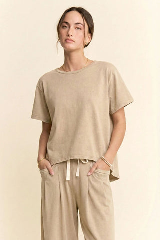 Davi & Dani Garment Washed Pleat Top Pants Set Coral
