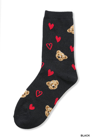 Zenana - Heart Bear Artwork Socks - Black