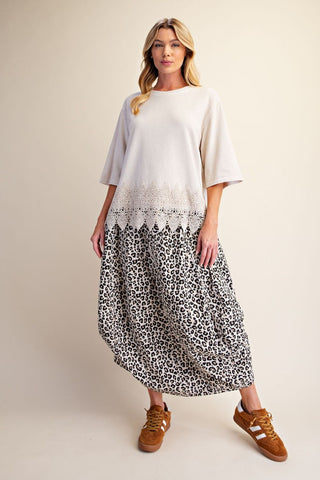 Easel - Washed Lace Bottom Boxy Knit Top