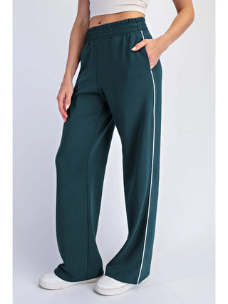 Rae Mode - Modal Poly Piping Pant - Midnight Green/Cream