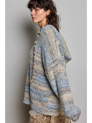 Pol - Soft Hooded Space Dye Knit Sweater Button Front