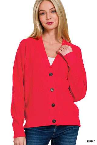 Zenana -Viscose Sweater Cardigan - Ruby