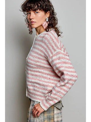 Pol - Long Sleeve Striped Colorful Button Accents Sweater