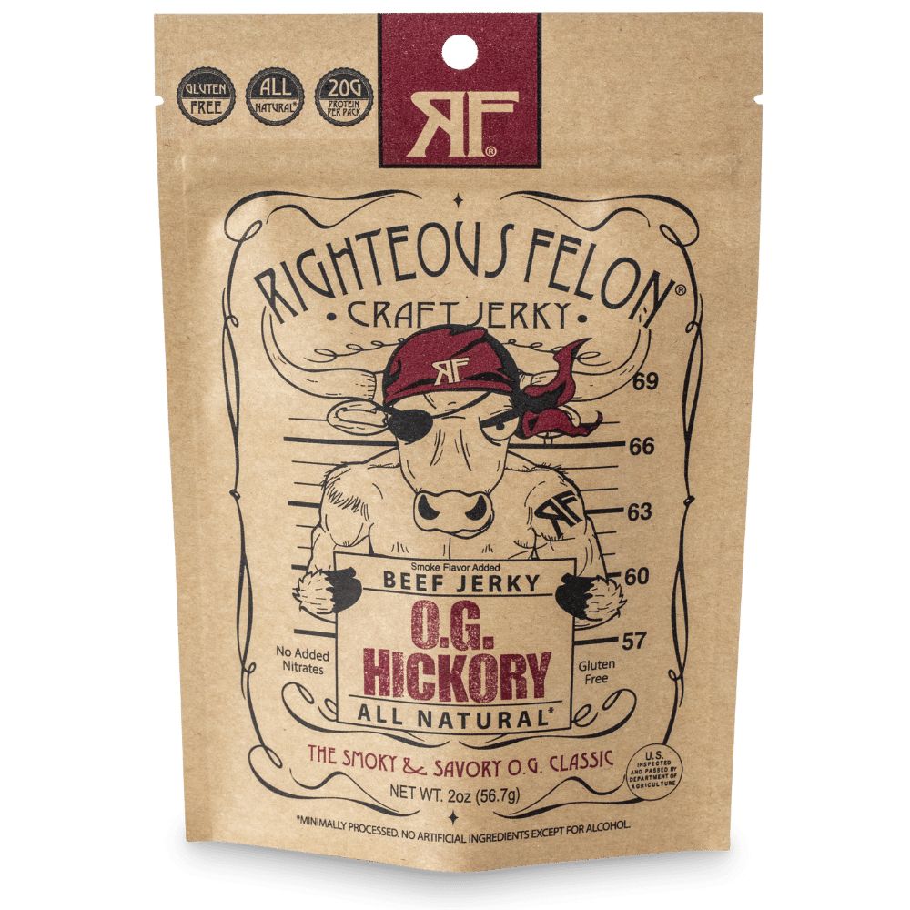 RIGHTEOUS FELON CRAFT JERKY Og Hickory Beef Jerky 2oz