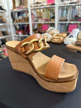 CORKYS On Vacay Chain Detail Cork Wedge Cognac