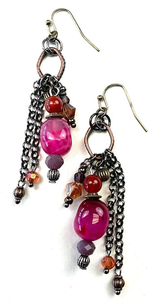 Beaded & Chain Cluster Dangle Earrings On Wire